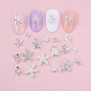 Nail Art Charms Sea Theme Starfish Shell Turtle Dolphin Alloy Rhinestone Artificial Pearl Decorations Manicure Decor