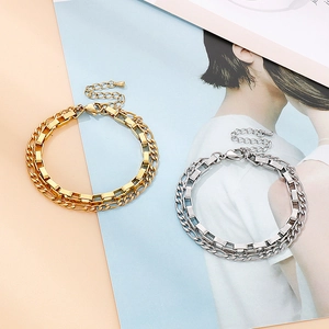 Double-layered gold and silver stainless steel chain bracelet for men and women