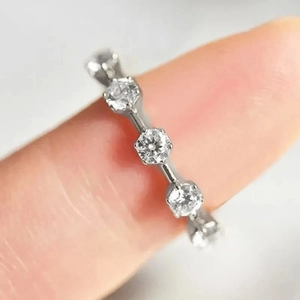 Minimalist silver geometric ring with hexagonal micro-pave round zircon settings