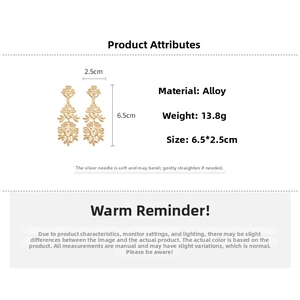 Detail showing dimensions of golden hollow floral pendant earrings with silver pins