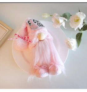 Close-up of pink plush gnome with Breast Cancer awareness ribbon and Fight Cancer text