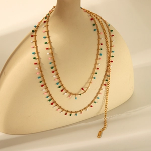 Bohemian Gold Plated Stainless Steel Layered Waist Chain Colorful Enamel Droplet Body Jewelry Women Adjustable Fashion