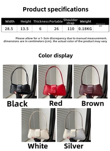 Detailed size guide and color options for the stylish French minimalist underarm bag