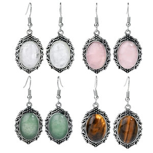 Vintage oval hollow pink crystal drop earrings in silver finish with four color options