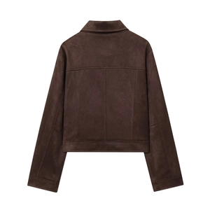 Veste classique marron en suédine pour femme avec vue arrière et col à revers