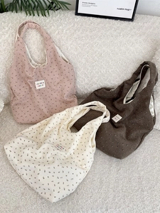 Floral corduroy tote bags in pink, white, and brown with large capacity design