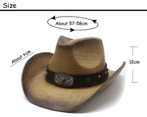 Size chart for western straw cowboy hat showing 58cm circumference and 9cm brim width