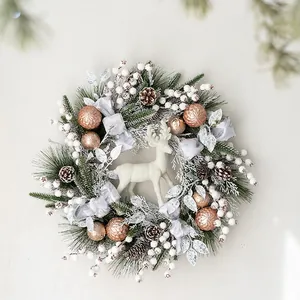 Christmas Wreath Artificial Pine Needle Reindeer Pine Cones Berries Cinnamon Orange Slices For Front Door Wall Window Decor