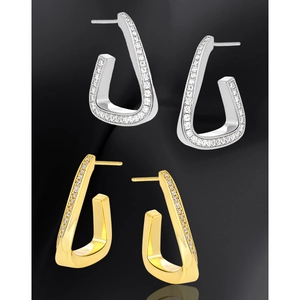S925 sterling silver triangle stud earrings with micro-inlaid zircon in gold and silver