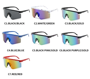 Matrix display showing seven color variations of outdoor cycling sports sunglasses
