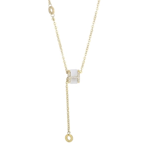 Cylindrical Pendant Necklace 18K Gold Plated Stainless Steel Rhinestone Inlaid White Stone Jewelry For Women
