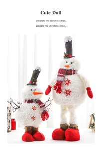Paire de figurines de bonhomme de neige en peluche douce blanche avec accents rouges