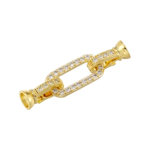 Detail of 18K gold plated rectangular clasp with sparkling white zircon inlays