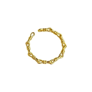 Minimalist S925 sterling silver gold twisted knot chain ring with adjustable open design