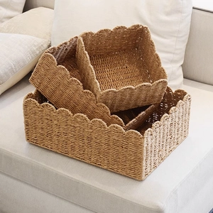Handmade Paper Rope Woven Storage Basket With Scalloped Edge For Home Desktop Sundries Toys Organization Nordic Natural