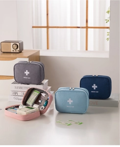 Internal multi-compartment structure of portable first aid bag showing medical storage