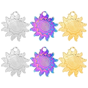 Stainless steel sun pendant charms in gold, silver and rainbow finishes for jewelry DIY