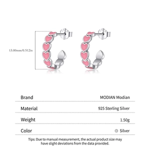 S925 sterling silver heart earrings with pink enamel finish and 13mm outer diameter