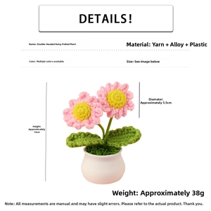 Detail view of pink crochet daisy plant with height 13cm and flower diameter 5.5cm