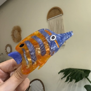 Cute acetate tropical fish hair claw clip with orange and blue marble texture finish