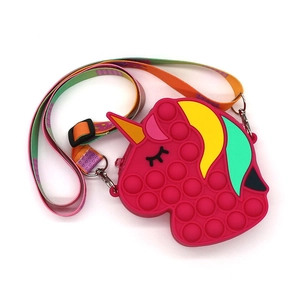 Unicorn silicone push bubble shoulder bag for kids with adjustable rainbow strap