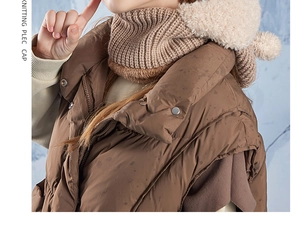 Detail of cute bear ear fleece knit hood and warm scarf set for winter outdoor kids wear