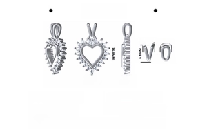 Detailed view of S925 silver heart pendant with moissanite, size 16.8mm x 16.4mm