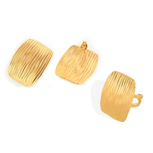 Elegant gold titanium jewelry set featuring wave-textured square earrings and ring for women