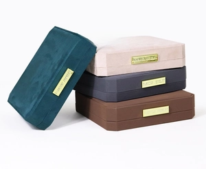 Octagonal velvet jewelry box set with golden fashion logo plaque in multiple colors