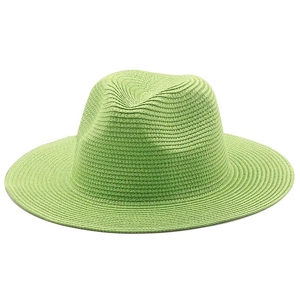 Light green wide brim straw hat for women with minimalist Panama style sun protection