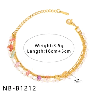 Pulsera de acero inoxidable bañada en oro de 18K con piedras de colores y perlas, 16+5cm