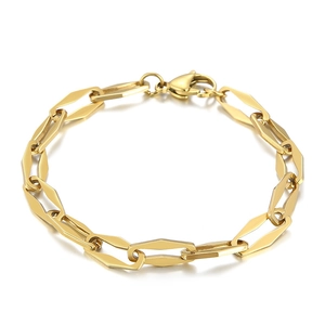 Minimalist gold stainless steel geometric link chain bracelet with hexagonal interconnected design
