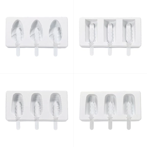 Silikon-Eisformen mit 3 Mulden und Stielen in vier Designs für hausgemachtes Eis