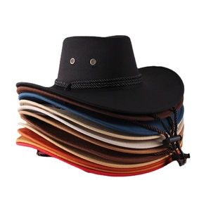 Suede western cowboy hats in multiple colors stacked vertically with adjustable chin straps