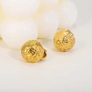 Stud Earrings Hammered Texture Stainless Steel Geometric Ball And Shell Shape Minimalist High End Jewelry For Women