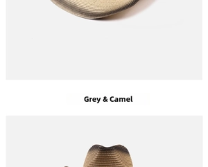 Detail of grey and camel mixed color woven straw cowboy hat with tight texture