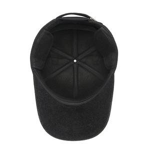 Winter men's thermal baseball cap with ear flaps and thick plush lining in black