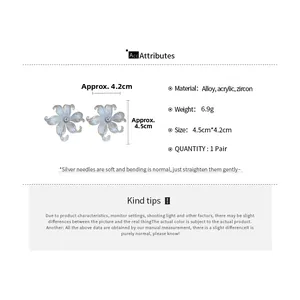 Detail specifications of acrylic flower stud earrings with zircon inlay and silver pins