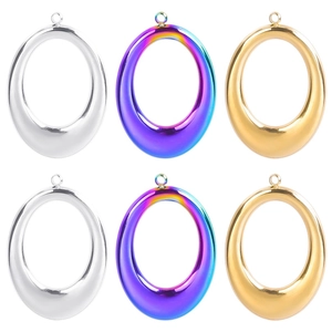Oval Pendant Stainless Steel Hollow Minimalist DIY Jewelry Making Necklace Earring Findings Rainbow Gold Silver