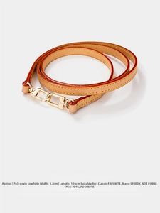 Detail of apricot cowhide leather strap 1.2cm wide with gold-tone metal hooks
