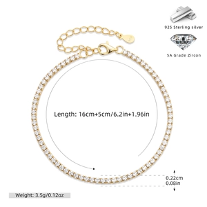 Detail of 925 sterling silver tennis bracelet with adjustable chain and lobster clasp