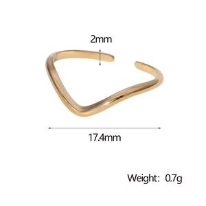 Detailed dimension view of gold minimalist wavy open ring with 2mm band width