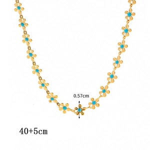 Gold flower necklace with blue drip oil center 0.57cm pendant and 40+5cm chain