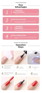 Detail guide showing natural non-acid nail polish application steps and 30-day durability