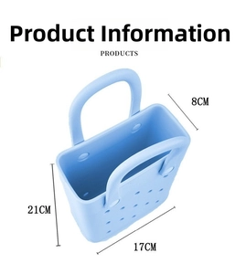Detailed view of light blue EVA beach tote with dimensions 21cm height and 17cm width