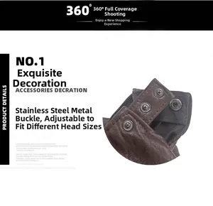 Detail of premium brown lychee leather strap with three adjustable stainless steel snaps