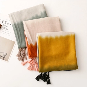 Gradient fringe scarf in yellow orange and green tones for autumn fashion style