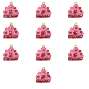 Macro view of 10pcs pink glitter cloud pendants with heart motifs and be my lover text
