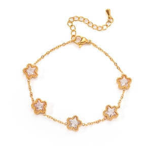 Gold vintage titanium steel bracelet featuring five sparkling star charms with white zircons