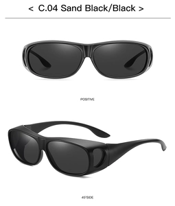 Detail view of sand black frame sunglasses showing positive and 45-degree side angles